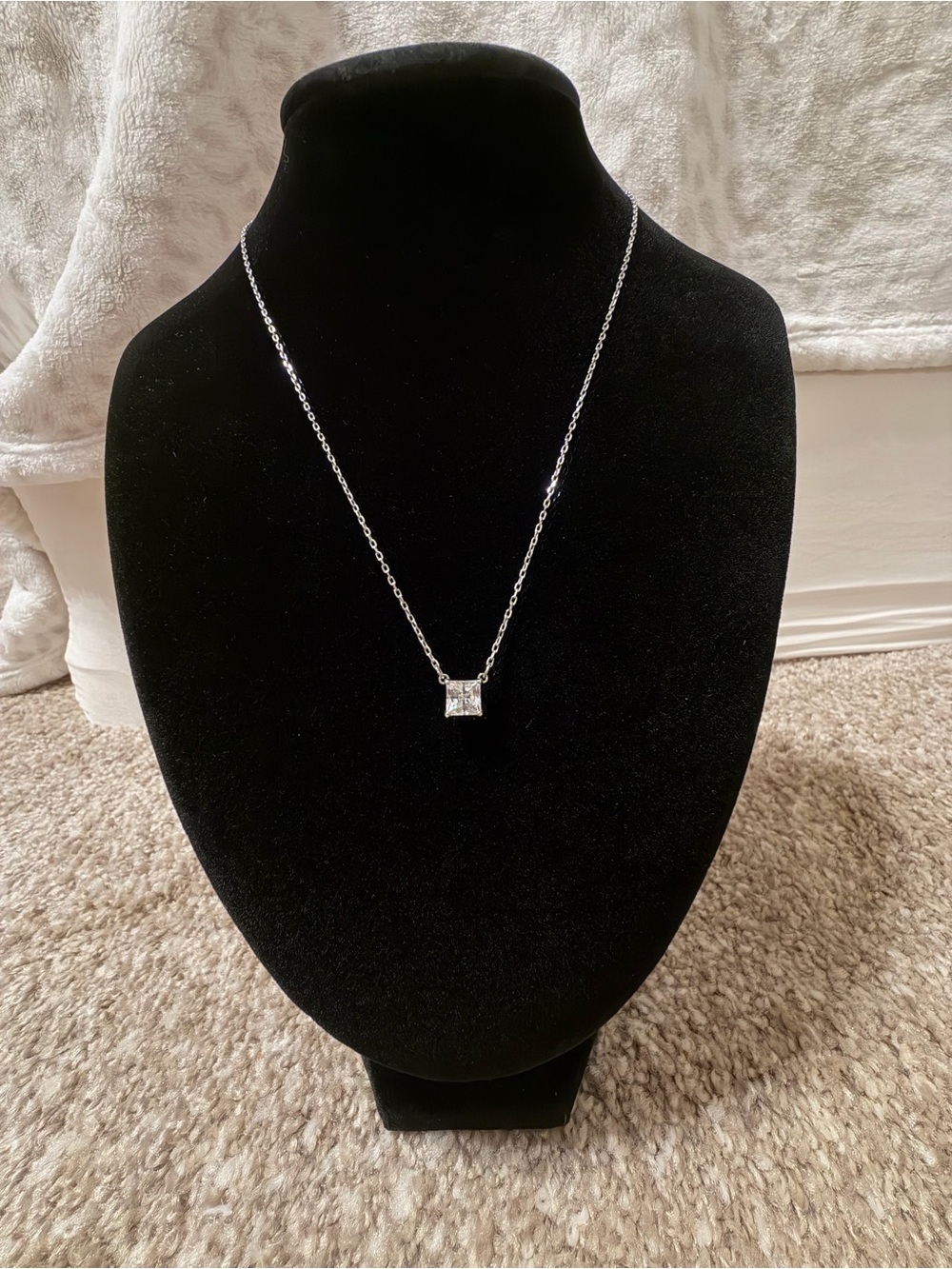 Swarovski Rhodium-Plated Square Crystal Solitaire Necklace
